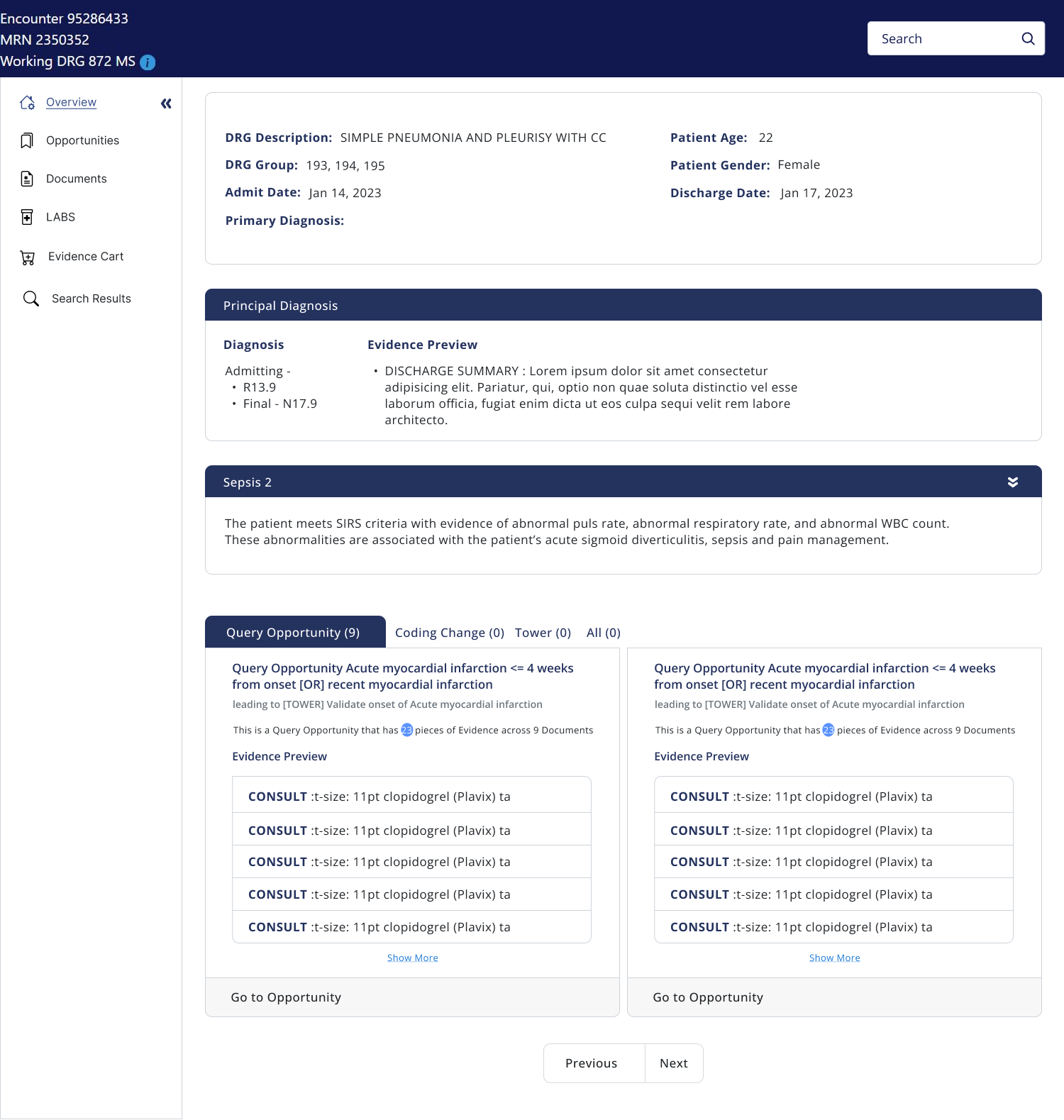 Original Encounter Overview before redesign